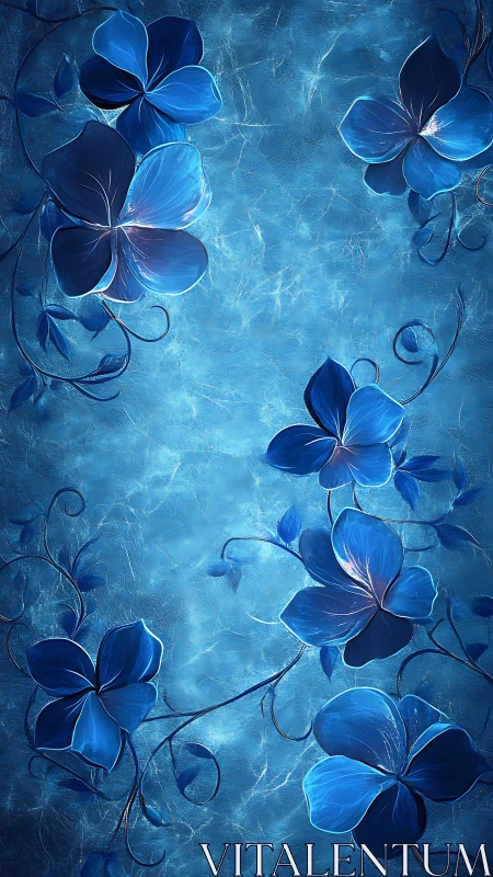Luminous Blue Flowers in Abstract Textured Composition