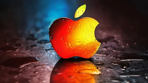 Luminescent Apple Form with Gradient Spectrum and Wet Surface.