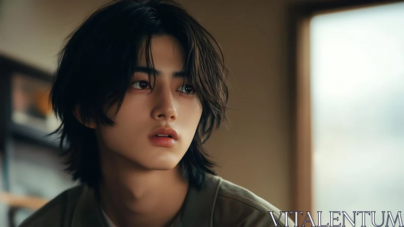 Softly lit digital portrait of pensive young person.