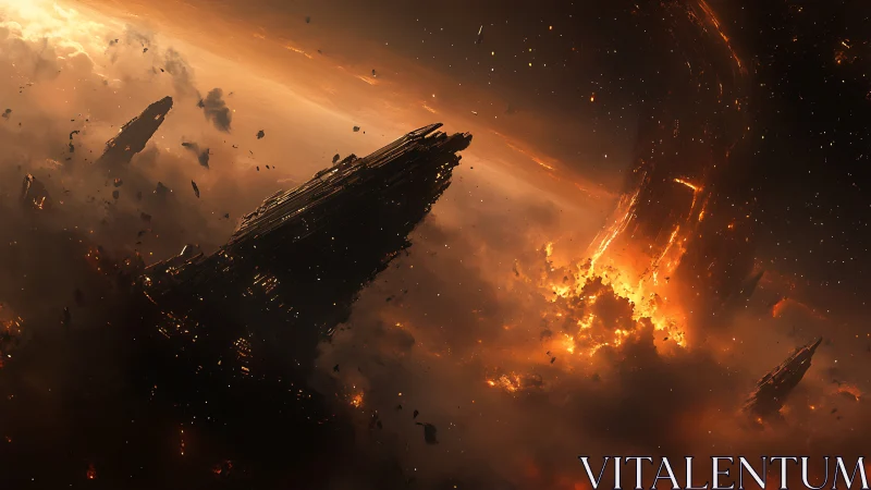 Colossal Ships Battle Through Blazing Cosmic Inferno