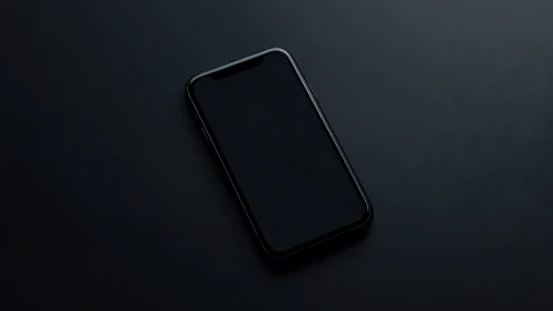 Black smartphone with notch on dark textured surface.