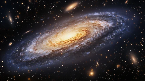 Spiral galaxy with bright core amid scattered distant stars.