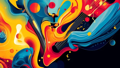 Bold abstract guitar with flowing colorful waves.