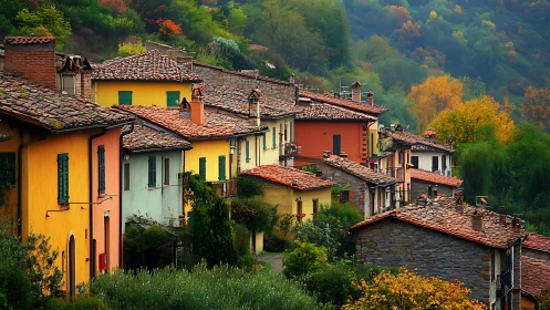 Terracotta roofs tumble down a misty hillside of color