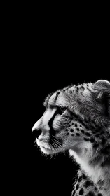 Monochrome cheetah profile in dramatic negative space composition.