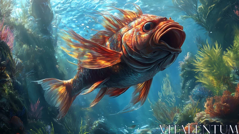 Vibrant orange reef fish rendered in dynamic digital seascape.