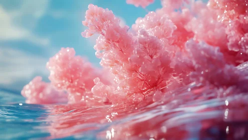 Dreamy pink crystal blooms drift gently across clear water