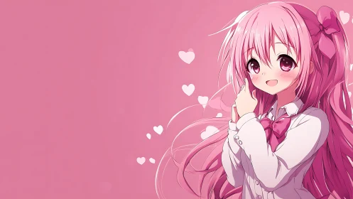 Monochrome pink anime girl portrait with soft cel shading