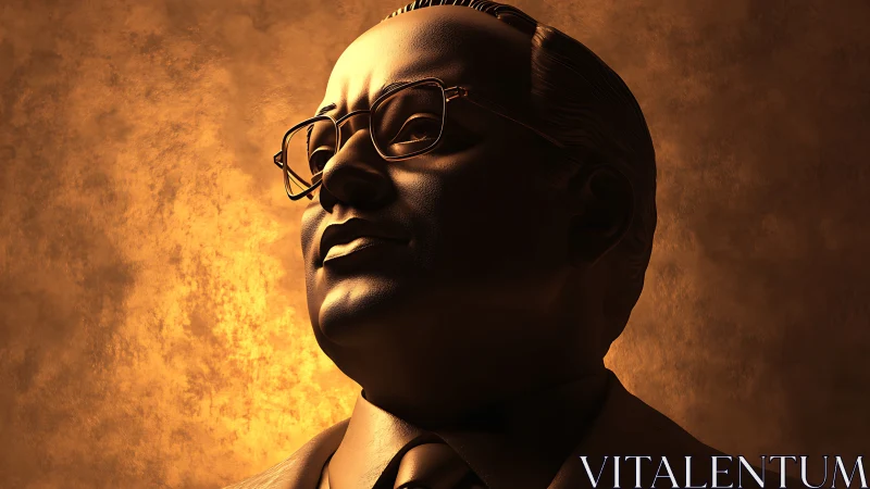 Bronze-toned digital bust portrait under dramatic rim light.