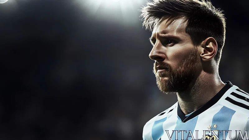 Stadium lights crown a focused football captain in stripes.