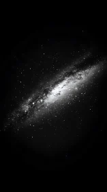 Monochrome galactic disk rendered with high-contrast starfield