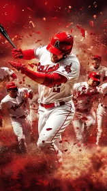 Power hitter explodes through crimson dust and motion