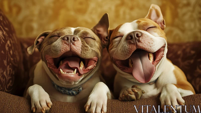 Joyful bulldog buddies sharing a big, contagious laugh.