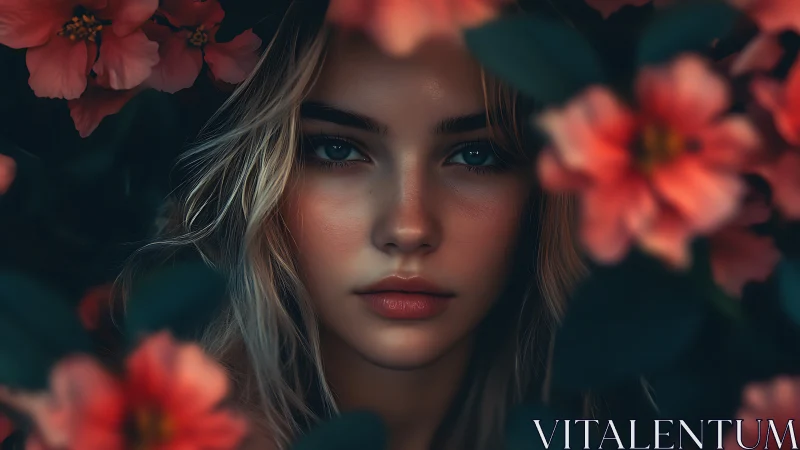 Midnight blossom guardian framed by brooding petals.