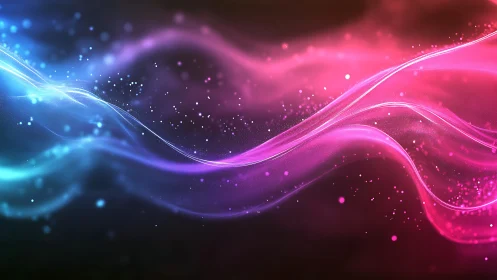 Neon light waves curve across deep cosmic gradient field.