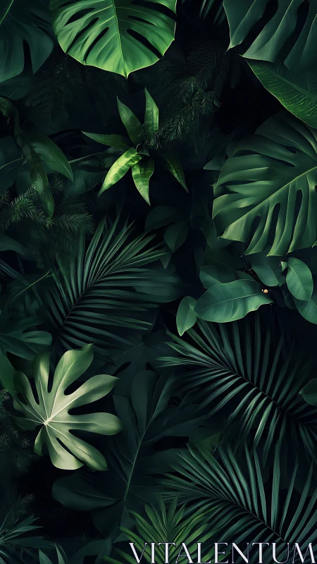 Midnight jungle leaves weaving a secret emerald labyrinth.
