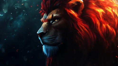 Luminous lion profile with volumetric lighting and radiant mane dynamics