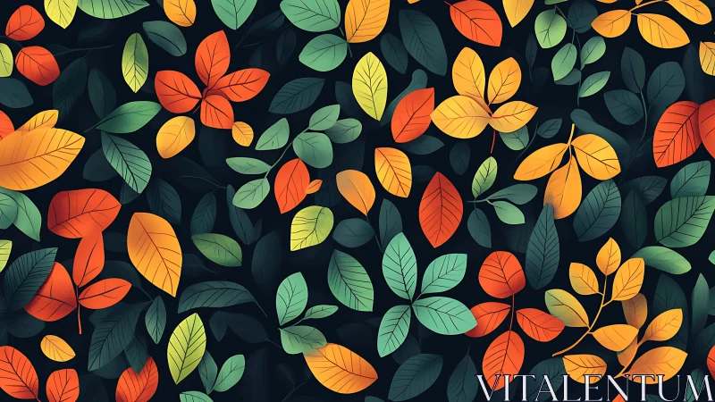Colorful stylized autumn foliage forms dense seamless pattern
