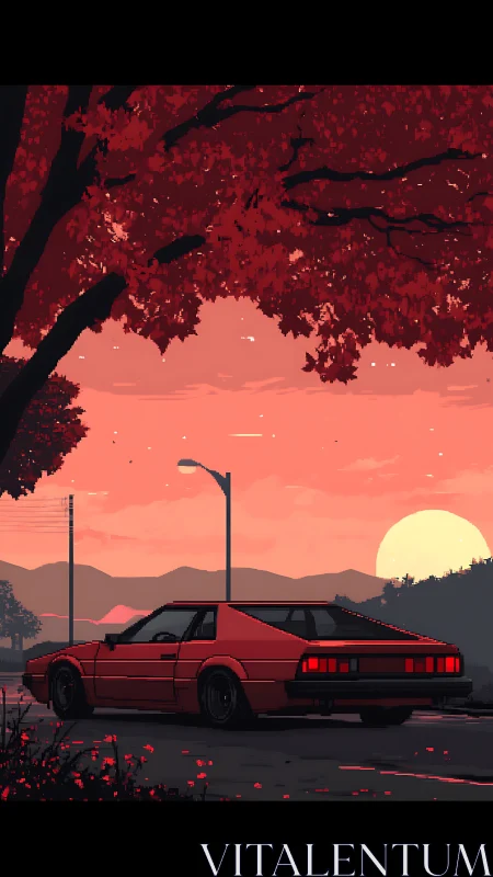 Crimson sunset drive shared with a quiet retro car friend.