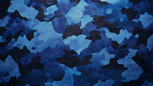 Blue digital camouflage pattern covers textured canvas background