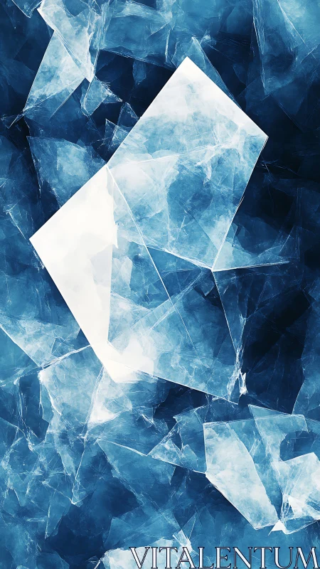 Cool fractured ice shapes in shifting blue light.