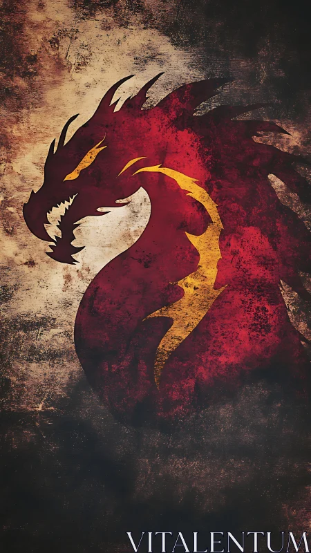 Textured dragon silhouette emblem in grunge digital painting.