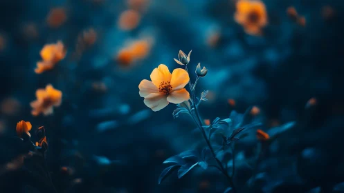 Golden Blooms Shine in Twilight Blue