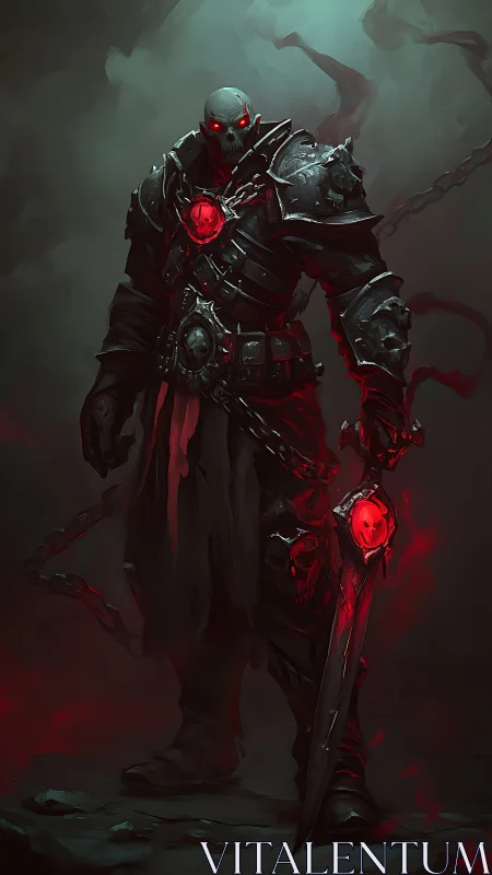 Armored undead warrior with glowing red runes and blade.