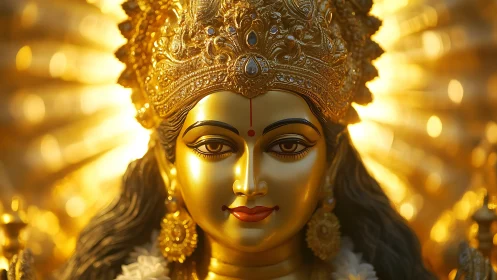 Golden goddess portrait glowing with calm, gentle grace.