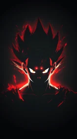 Fiery anime warrior silhouette glows with crimson power