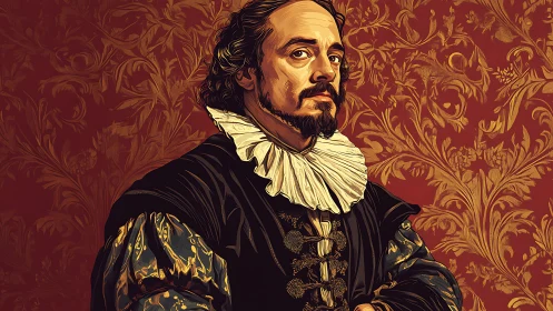 Digital baroque portrait renders nobleman with ornate ruff collar