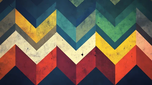 Diagonal chevron pattern renders distressed geometric color bands