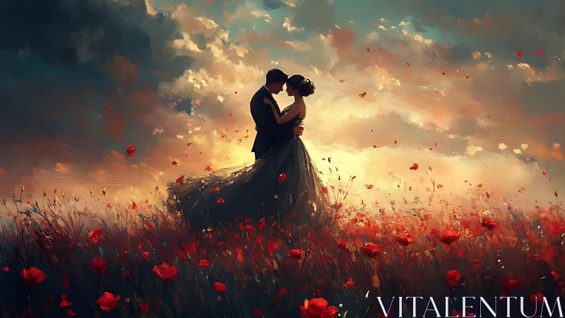 Romance Blooms Where Crimson Poppies Dance in Golden Light.