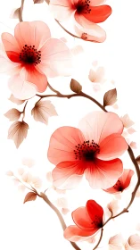 Translucent Botanical Composition with Vibrant Red Florals.