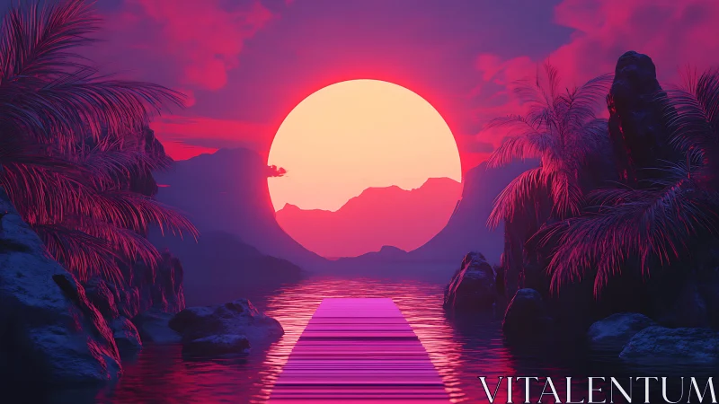 Neon lagoon sunset portal over electric tropical waters.