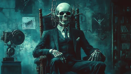 Forensic skeletal gentleman in mechanized gothic study.