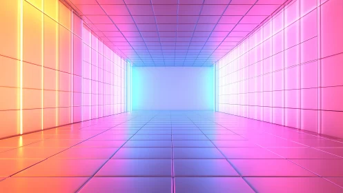 Neon corridor hums softly while colors race toward silence