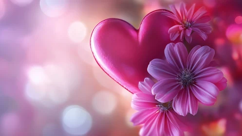 Pink Heart and Flowers Bloom in Dreamy Bokeh Light