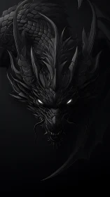 Shadow-forged dragon head looms from the dark abyss.