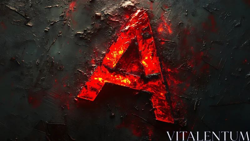 Glowing molten red letter A on dark textured surface.