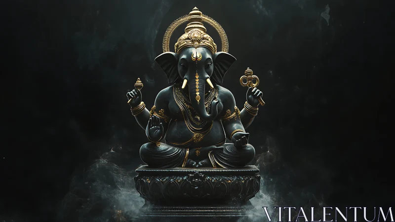 Radiant Ganesha statue glows calmly in soft, mystical light