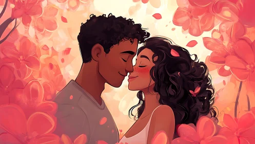 Intimate couple portrait with floral background