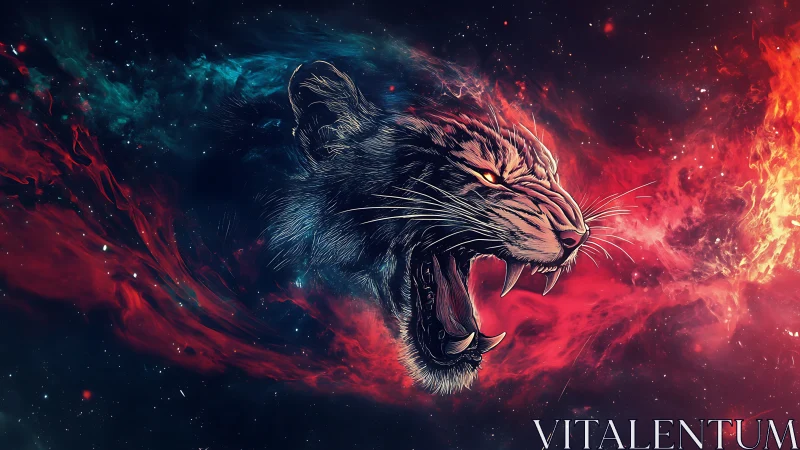 Cosmic panther roar carving nebula rivers of starlit fire.
