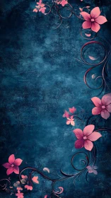 Coral Blooms Tango Against Deep Teal Grunge Canvas