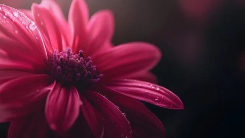 Vibrant Gerbera Daisy with Water Droplets Against Dark Background.