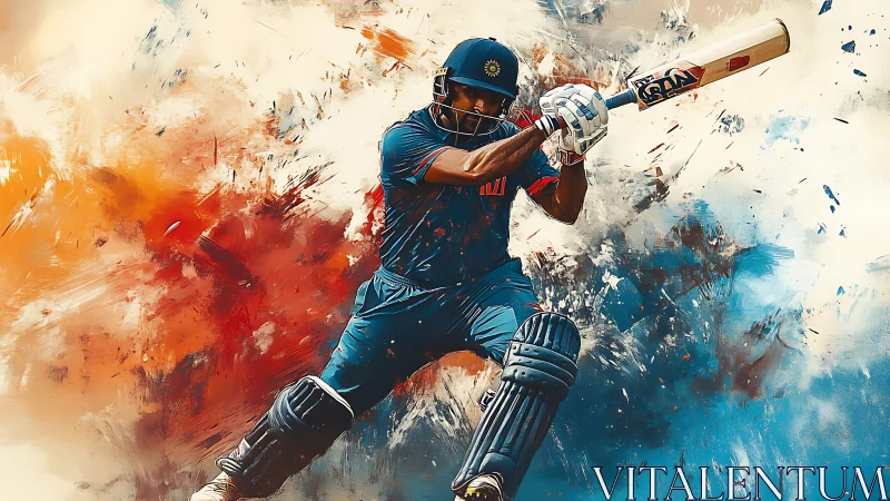 Cricket swing exploding through clouds of bold color.