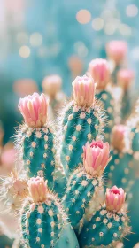 Pink Flowering Cacti in Soft Focus Botanical Study.