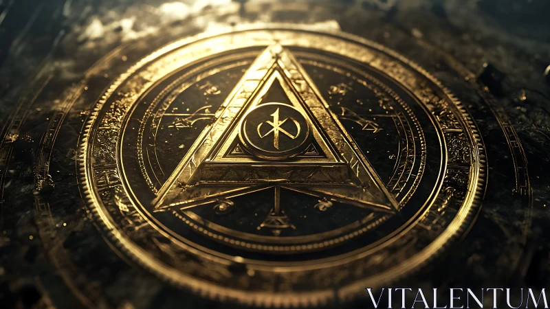 Golden triangular magic circle with glowing arcane symbols.