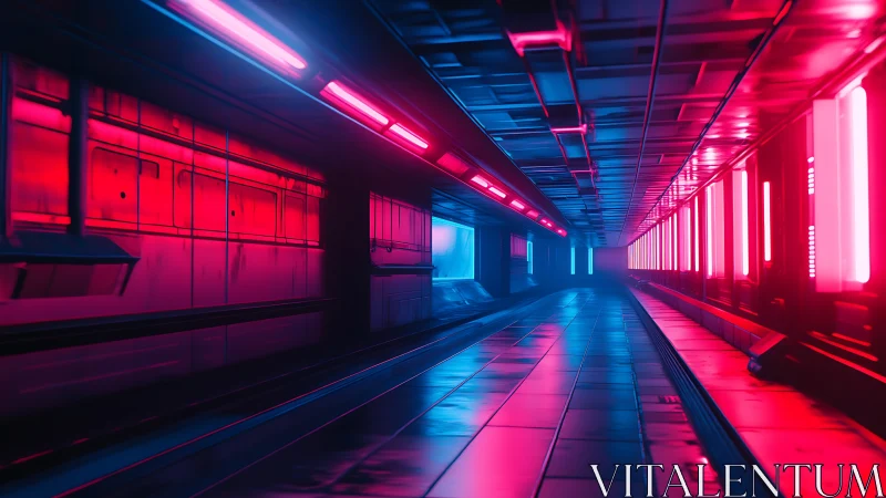 Neon sci fi tunnel glows with vivid magenta and cyan light.