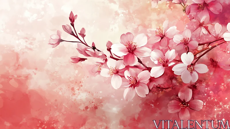 Cherry Blossoms Floating Through Soft Pink Gradient Haze.